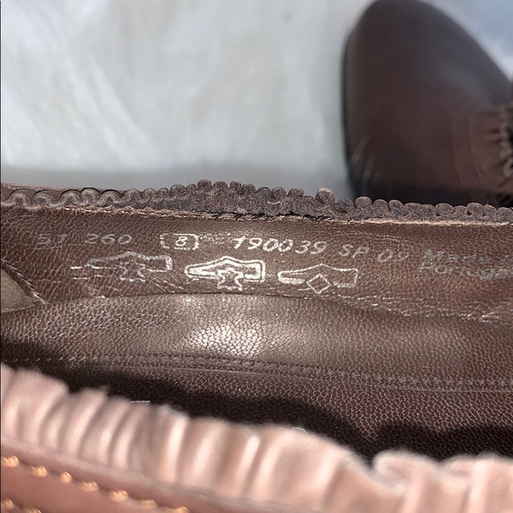 GABOR Brown Leather Bow Ruffle Stacked Low Heels - Picture 5 of 7